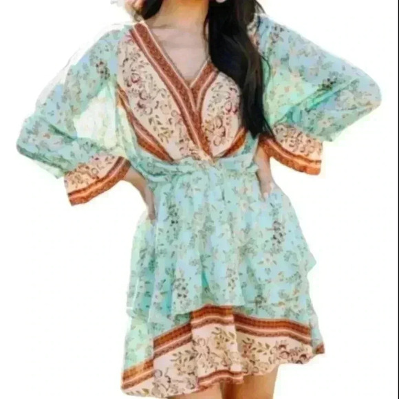 UMGEE Mixed Printed Faux Wrap Mini Dress Size Small - Picture 1 of 11